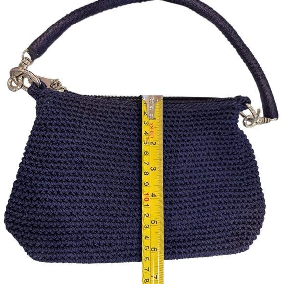 Navy Crochet Hand Shoulder Bag Silver Hardware Boho Chic Y2K - Picture 12 of 15
